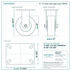 8 x 3 in black nylon rigid caster reference drawing, side, front and top plate views with dimensions