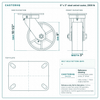 8 x 3 in steel swivel caster reference drawing, side, front and top plate views with dimensions