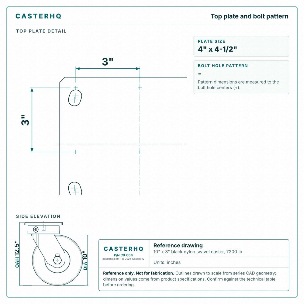 Top plate bolt pattern drawing, ["6-1/4\" x 7-1/2\""] plate
