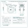 5 x 2 in polyurethane swivel caster with total lock brake reference drawing, side, front and top plate views with dimensions
