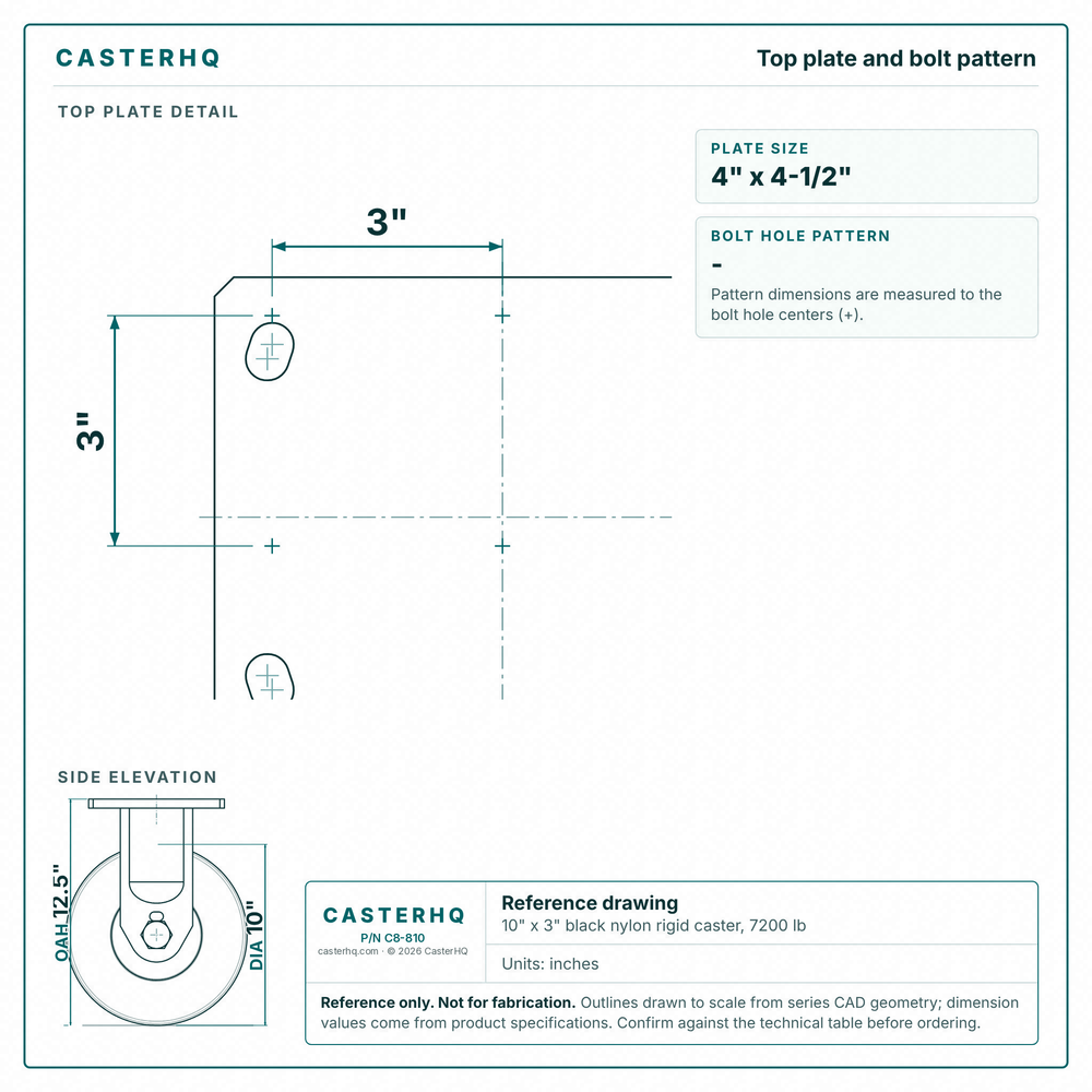 Top plate bolt pattern drawing, ["6-1/4\" x 7-1/2\""] plate
