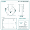 10 x 3 in steel rigid caster reference drawing, side, front and top plate views with dimensions