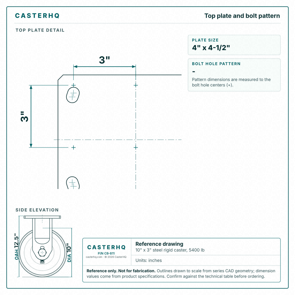 Top plate bolt pattern drawing, ["6-1/4\" x 7-1/2\""] plate