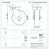 10 x 3 in steel swivel caster reference drawing, side, front and top plate views with dimensions