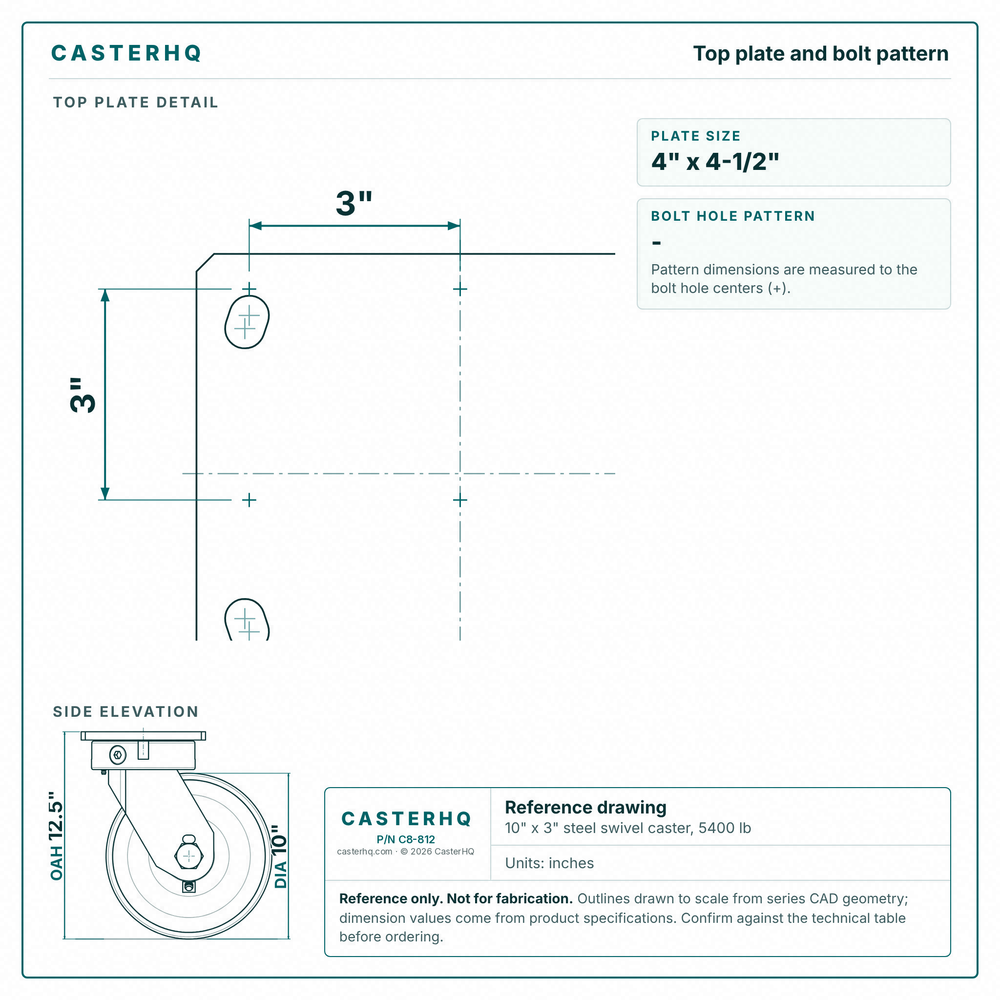 Top plate bolt pattern drawing, ["6-1/4\" x 7-1/2\""] plate