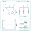 6 x 3 in black nylon swivel caster reference drawing, side, front and top plate views with dimensions