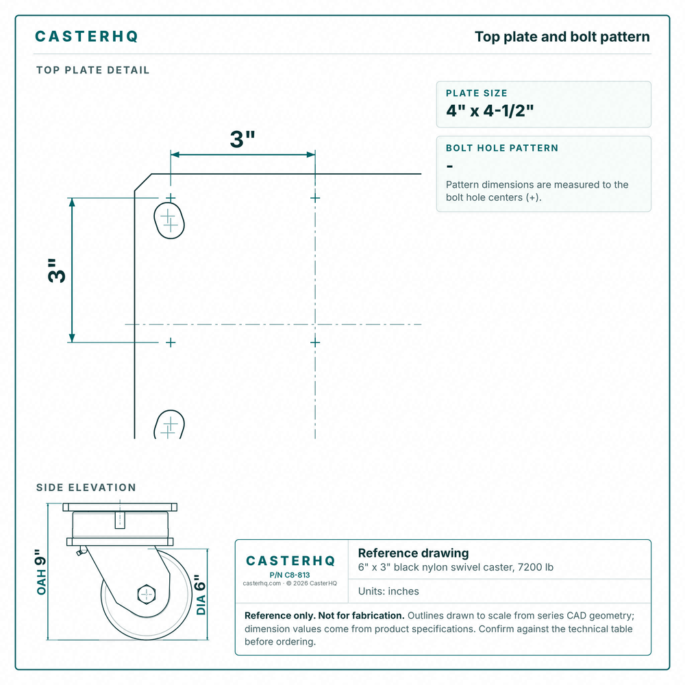 Top plate bolt pattern drawing, ["6-1/4\" x 7-1/2\""] plate