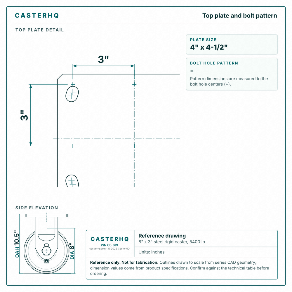 Top plate bolt pattern drawing, ["6-1/4\" x 7-1/2\""] plate