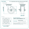 5 x 2 in polyurethane swivel caster with top lock brake reference drawing, side, front and top plate views with dimensions