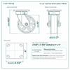 5 x 2 in cast iron swivel caster reference drawing, side, front and top plate views with dimensions