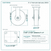 8 x 2 in black nylon rigid caster reference drawing, side, front and top plate views with dimensions