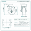 5 x 1-3/4 in steel swivel caster reference drawing, side, front and top plate views with dimensions