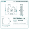 8 x 2 in blue polyurethane swivel caster reference drawing, side, front and top plate views with dimensions