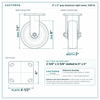 6 x 2 in gray elastomer rigid caster reference drawing, side, front and top plate views with dimensions