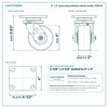 4 x 2 in gray polyurethane swivel caster reference drawing, side, front and top plate views with dimensions