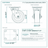 5 x 2 in gray polyurethane swivel caster reference drawing, side, front and top plate views with dimensions