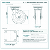 6 x 2 in gray polyurethane swivel caster reference drawing, side, front and top plate views with dimensions