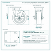 6 x 2 in maroon polyurethane swivel caster reference drawing, side, front and top plate views with dimensions