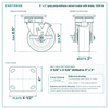 5 x 2 in gray polyurethane swivel caster with brake reference drawing, side, front and top plate views with dimensions