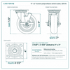 6 x 2 in maroon polyurethane swivel caster reference drawing, side, front and top plate views with dimensions