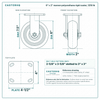 6 x 2 in maroon polyurethane rigid caster reference drawing, side, front and top plate views with dimensions