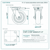 6 x 2 in maroon polyurethane swivel caster reference drawing, side, front and top plate views with dimensions