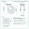 6 x 2 in maroon polyurethane swivel caster reference drawing, side, front and top plate views with dimensions