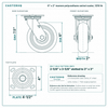 6 x 2 in maroon polyurethane swivel caster reference drawing, side, front and top plate views with dimensions