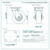 5 x 2 in maroon polyurethane swivel caster reference drawing, side, front and top plate views with dimensions