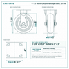6 x 2 in maroon polyurethane rigid caster reference drawing, side, front and top plate views with dimensions