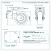 6 x 2 in maroon polyurethane swivel caster reference drawing, side, front and top plate views with dimensions