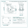 6 x 2 in maroon polyurethane swivel caster with brake reference drawing, side, front and top plate views with dimensions