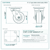 4 x 2 in gray rubber swivel caster reference drawing, side, front and top plate views with dimensions