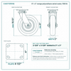 8 x 2 in orange polyurethane swivel caster reference drawing, side, front and top plate views with dimensions