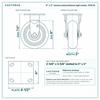 6 x 2 in maroon polyurethane rigid caster reference drawing, side, front and top plate views with dimensions