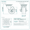 4 x 2 in black rubber swivel caster reference drawing, side, front and top plate views with dimensions