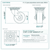 4 x 2 in green polyurethane swivel caster reference drawing, side, front and top plate views with dimensions