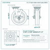 8 x 2 in black rubber swivel caster reference drawing, side, front and top plate views with dimensions