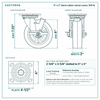 6 x 2 in black rubber swivel caster reference drawing, side, front and top plate views with dimensions
