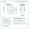 6 x 2 in gray polyurethane swivel caster reference drawing, side, front and top plate views with dimensions