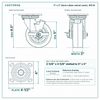 5 x 2 in black rubber swivel caster reference drawing, side, front and top plate views with dimensions