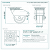 4 x 2 in black rubber swivel caster reference drawing, side, front and top plate views with dimensions