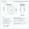 6 x 2 in green polyurethane swivel caster reference drawing, side, front and top plate views with dimensions