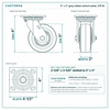 5 x 2 in gray rubber swivel caster reference drawing, side, front and top plate views with dimensions