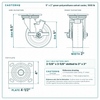 5 x 2 in green polyurethane swivel caster reference drawing, side, front and top plate views with dimensions