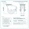 5 x 2 in green polyurethane swivel caster reference drawing, side, front and top plate views with dimensions