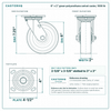 6 x 2 in green polyurethane swivel caster reference drawing, side, front and top plate views with dimensions