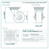 4 x 2 in green polyurethane swivel caster reference drawing, side, front and top plate views with dimensions