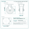 5 x 2 in green polyurethane rigid caster reference drawing, side, front and top plate views with dimensions