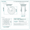 5 x 2 in green polyurethane swivel caster reference drawing, side, front and top plate views with dimensions